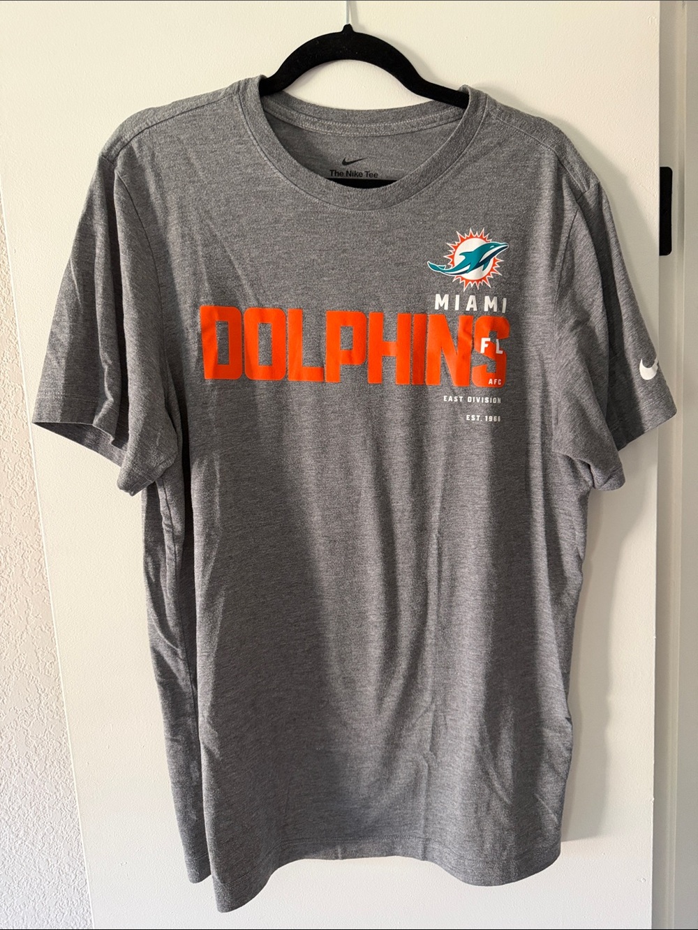 Nike Gray Miami Dolphins Graphic Tee with Orange Text